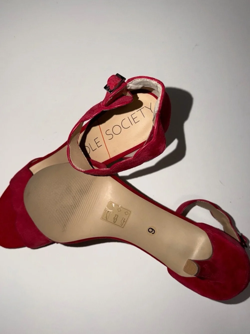 Sole Society Red Scalloped Suede Ankle-Strap Heels
